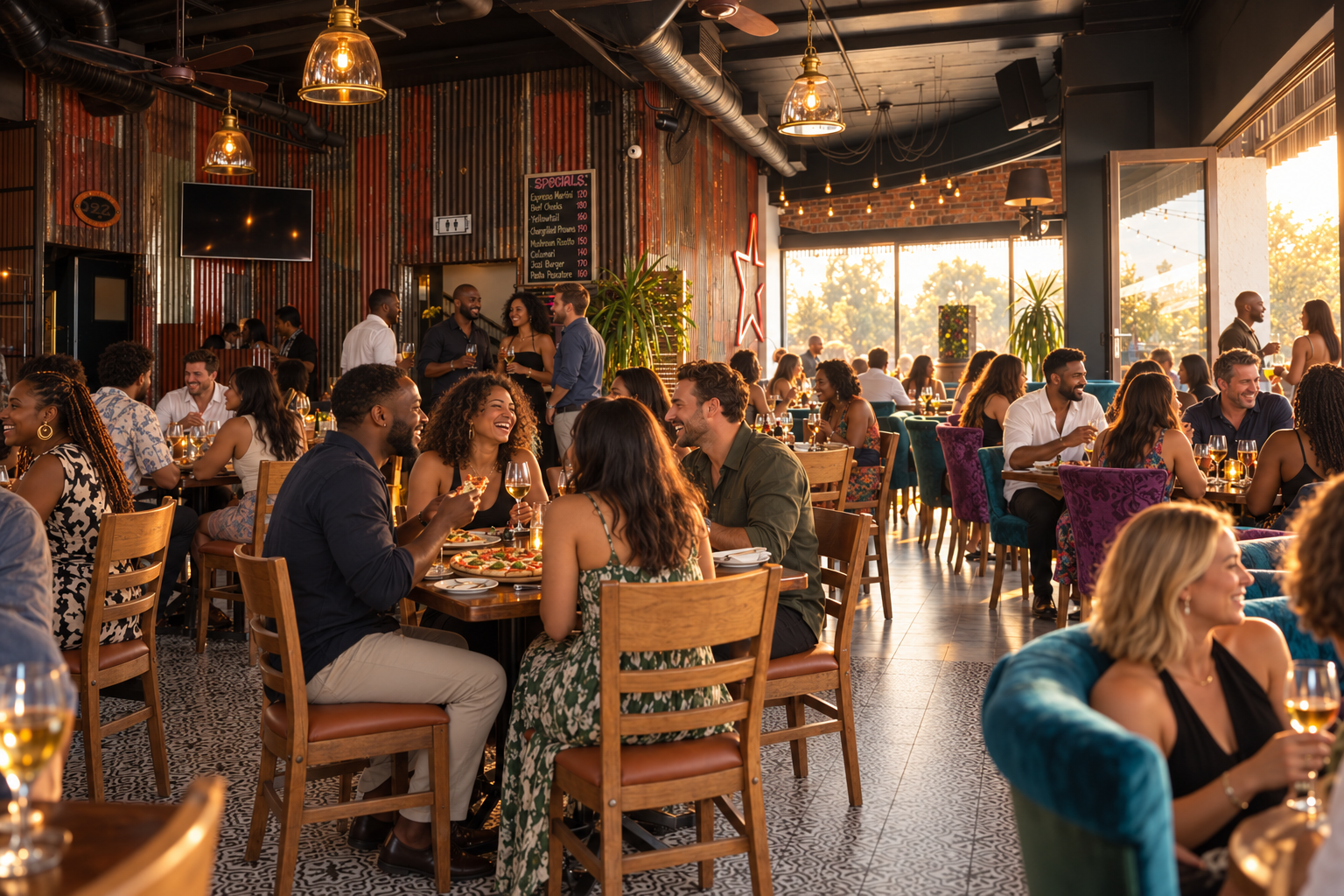 Guests watching live sport on large screens at Jozi Gin sports bar in Morningside